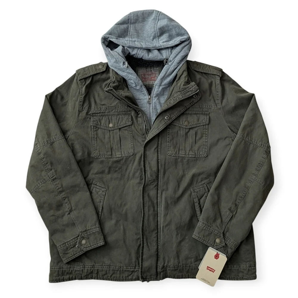 VLevis Sherpa Lined Jacket Military Utility Army Green Coat‎ Men's XXL NWT